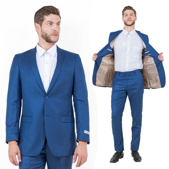 Sharkskin Slim Fit Mens 2-Piece Suit, Blue